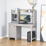 Light Grey Computer Desk with Bookshelves Cabinet Home Office Desk Storage Shelves Study Table - Image 2