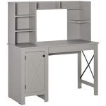 Light Grey Computer Desk with Bookshelves Cabinet Home Office Desk Storage Shelves Study Table