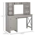 Light Grey Computer Desk with Bookshelves Cabinet Home Office Desk Storage Shelves Study Table - Image 3