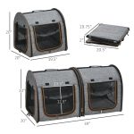 39" Portable Twin Compartment Show House Cat Cage/Condo, Soft-Sided Pet kennel, Dual Compartment, Soft Cushions & Storage Bag, Gray - Image 3