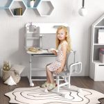 Height Adjustable Kids Desk and Chair Set for Writing Drawing w/ Tilt Desktop, Storage Drawer and Reading Rack, Gray - Image 2