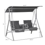 2-Seater Outdoor Porch Swing with Canopy and Table, Patio Swing Chair for Garden, Poolside, Backyard, Gray - Image 3