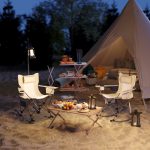 Folding Rocking Camping Chairs, Portable Chairs with Headrest, Cooler Bag, Cup Holder, Carry Bag, 2 Pack, Cream - Image 2