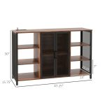 LED Wine Cabinet, Rustic Brown with Charging Station, Glass Holders & Open Shelves - Image 3