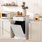 Kitchen Tilt Out Trash Bin Cabinet, White, Free Standing Recycling Can Holder with Drawer - Image 2
