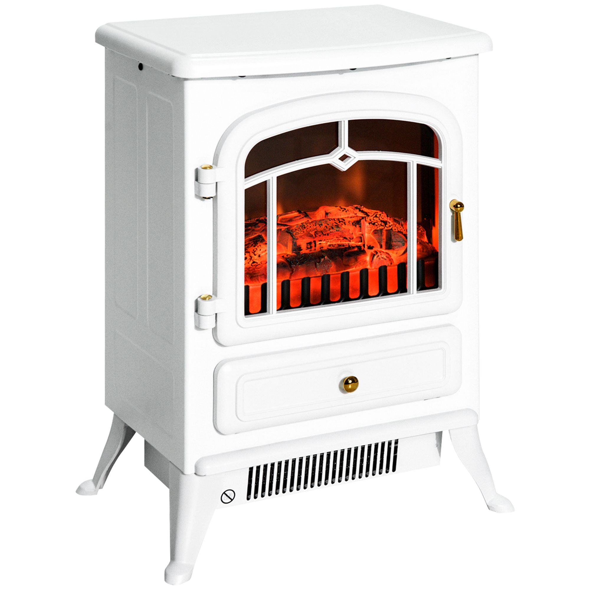 d010275hest Electric Fireplace Heater White with Realistic LED Log Flames Overheating Safety 750/1500W - Image 1