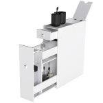 Small Bathroom Storage Cabinet Slim Wooden Toilet Floor Organizer with Drawers White