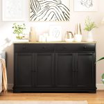 Modern Sideboard, Accent Kitchen Buffet Cabinet with Storage Drawers & Adjustable Shelves, for Dining, Entryway, Black - Image 2