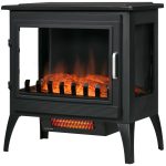 24" Black Free Standing Electric Fireplace, Electric Fireplace Heater with Realistic Fake Fire