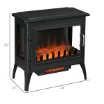 24" Black Free Standing Electric Fireplace, Electric Fireplace Heater with Realistic Fake Fire - Image 3