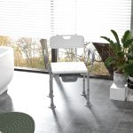 3-in-1 Adjustable Shower Chair, with Back & Arms, Height Adjustable, Bedside Commode, Non-Slip, White - Image 2