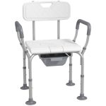 3-in-1 Adjustable Shower Chair, with Back & Arms, Height Adjustable, Bedside Commode, Non-Slip, White