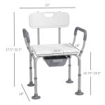 3-in-1 Adjustable Shower Chair, with Back & Arms, Height Adjustable, Bedside Commode, Non-Slip, White - Image 3