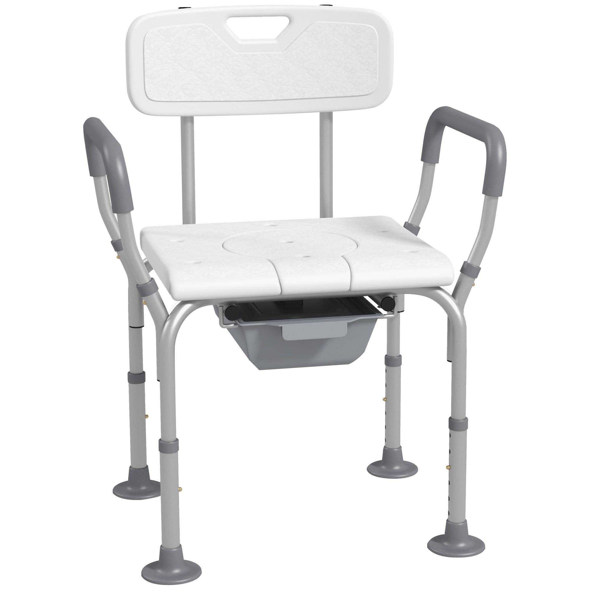 d010275xrr6 3-in-1 Adjustable Shower Chair, with Back & Arms, Height Adjustable, Bedside Commode, Non-Slip, White - Image 1