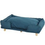 Raised Dog Couch with Comfortable Cushion, Pine Wood Legs, Foot Pads, for Large-Sized Dogs Indoor Use, Dark Blue