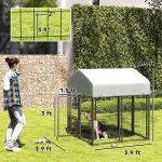 Welded Wire Outdoor Dog Kennel with 360° Rotating & 4 Levels Adjustable Bowls, Waterproof Cover, 3.9' x 3.9' x 4 - Image 3