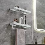 Bathroom Shelves Wall Mounted Glass Shelves for Bathroom Floating Shelf with Towel Holder Glass Shower Shelf 2 Tier Bathroom Wall Organizer - Image 2