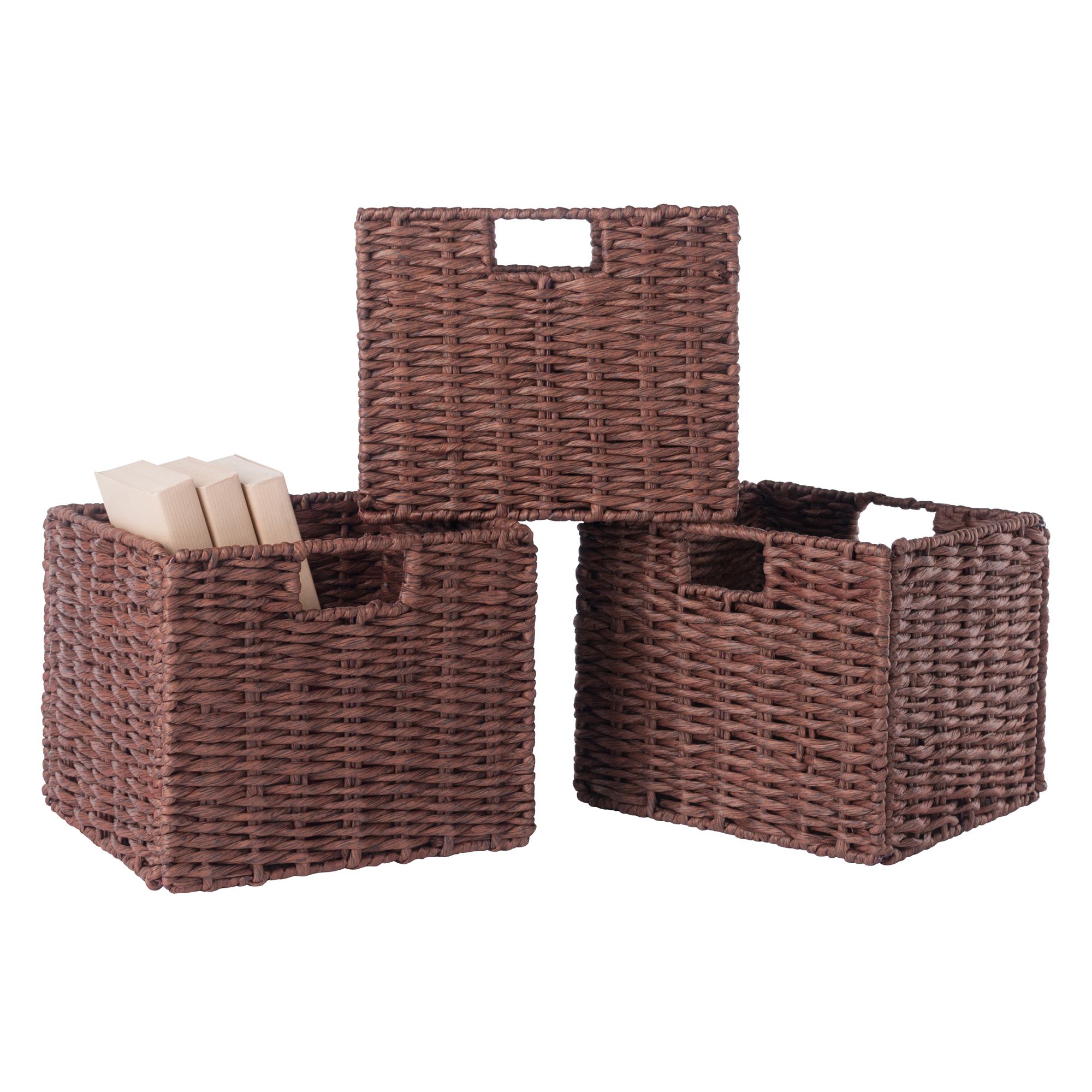 d0102hxvtip Tessa 3-Pc Woven Rope Basket Set; Foldable; Walnut - Image 1