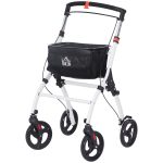 Upright Walker Rollator, Rolling Walker with Storage Bag, Tray, Dual Brakes, Adjustable Height, for Seniors, White