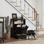 Pet Feeder Station Storage Cabinet, Dog Food Storage Container with Dog Raised Bowls, Watering Supplies, Black - Image 2