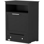 Pet Feeder Station Storage Cabinet, Dog Food Storage Container with Dog Raised Bowls, Watering Supplies, Black