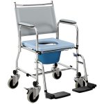 Rolling Shower Chair, Bedside Commode Wheelchair with Padded Seat, Backrest, for Seniors, Disabled, 300 lbs, Gray