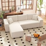 Corner Sofa with Reversible Chaise Lounge, Corduroy L-Shaped Sectional Sofa with Pocket Spring, Cream White - Image 2