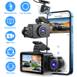 3 Channel Dash Cam for Cars, 1080P Full HD Front Camera (140° Wide View) with 480P Interior & Rear Cameras, 360° Vehicle Protection, Picture-in-Picture Display for Collision Evidence