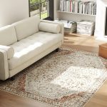 Area Rug 4x6, Machine Washable Rug, Non-Slip Classical Floral Print Floor Carpet for Living Room, Bedroom, Mixed-Brown - Image 2