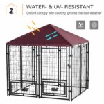 5' x 5' Outdoor Dog Kennel with Rotating Bowl Holders, Walk-in Pet Playpen, Wire Steel with Water and UV-Resistant Canopy, Red - Image 4