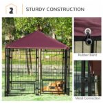 5' x 5' Outdoor Dog Kennel with Rotating Bowl Holders, Walk-in Pet Playpen, Wire Steel with Water and UV-Resistant Canopy, Red - Image 6