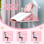 Height Adjustable Kids Desk and Chair Set for Writing Drawing w/ Tilt Desktop, Storage Drawer and Reading Rack, Pink - Image 4