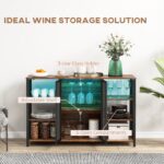 LED Wine Cabinet, Rustic Brown with Charging Station, Glass Holders & Open Shelves - Image 6