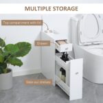 Small Bathroom Storage Cabinet Slim Wooden Toilet Floor Organizer with Drawers White - Image 5