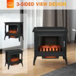 24" Black Free Standing Electric Fireplace, Electric Fireplace Heater with Realistic Fake Fire - Image 6