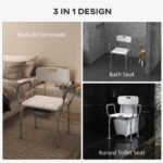 3-in-1 Adjustable Shower Chair, with Back & Arms, Height Adjustable, Bedside Commode, Non-Slip, White - Image 4