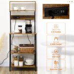 Baker's Rack with Power Outlet, USB Charging, Microwave Stand, Coffee Bar & Adjustable Shelves - Image 4