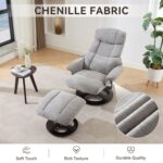 010-Ergonomic Recliner Chair with Ottoman, Modern Chenille Fabric Massage Swivel Lounge Chair with Footrest, Adjustable Backrest for Home or Office, Grey - Image 2