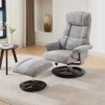 010-Ergonomic Recliner Chair with Ottoman, Modern Chenille Fabric Massage Swivel Lounge Chair with Footrest, Adjustable Backrest for Home or Office, Grey