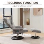 010-Ergonomic Recliner Chair with Ottoman, Modern Chenille Fabric Massage Swivel Lounge Chair with Footrest, Adjustable Backrest for Home or Office, Grey - Image 3