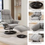 010-Ergonomic Recliner Chair with Ottoman, Modern Chenille Fabric Massage Swivel Lounge Chair with Footrest, Adjustable Backrest for Home or Office, Grey - Image 6