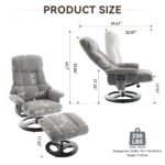 010-Ergonomic Recliner Chair with Ottoman, Modern Chenille Fabric Massage Swivel Lounge Chair with Footrest, Adjustable Backrest for Home or Office, Grey - Image 7