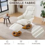 010-Ergonomic Recliner Chair with Ottoman, Modern Chenille Fabric Massage Swivel Lounge Chair with Footrest, Adjustable Backrest for Home or Office, White - Image 2