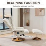 010-Ergonomic Recliner Chair with Ottoman, Modern Chenille Fabric Massage Swivel Lounge Chair with Footrest, Adjustable Backrest for Home or Office, White - Image 3