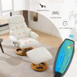 010-Ergonomic Recliner Chair with Ottoman, Modern Chenille Fabric Massage Swivel Lounge Chair with Footrest, Adjustable Backrest for Home or Office, White - Image 4
