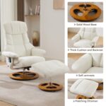 010-Ergonomic Recliner Chair with Ottoman, Modern Chenille Fabric Massage Swivel Lounge Chair with Footrest, Adjustable Backrest for Home or Office, White - Image 6