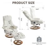 010-Ergonomic Recliner Chair with Ottoman, Modern Chenille Fabric Massage Swivel Lounge Chair with Footrest, Adjustable Backrest for Home or Office, White - Image 7