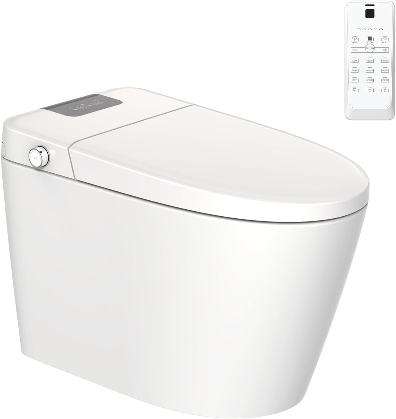 d0102ha1ke6 Smart Toilet Bidet Combo with Foot Sensor Open Cover/Seat, LED Display, Self-Cleaning Nozzle, Heated Seat, Night Light, Knob Control, Power Outage Flushing, Soft Close, Auto Flush, with Remote Control - Image 1