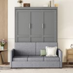 Queen Size Murphy Bed Wall Bed with Cushion,Gray - Image 2