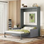 Queen Size Murphy Bed Wall Bed with Cushion,Gray